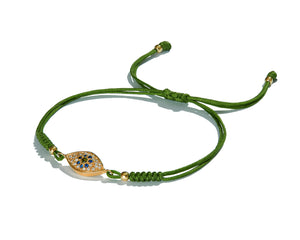 Green Macramé Cord with 18K Gold Diamond Eye Amulet