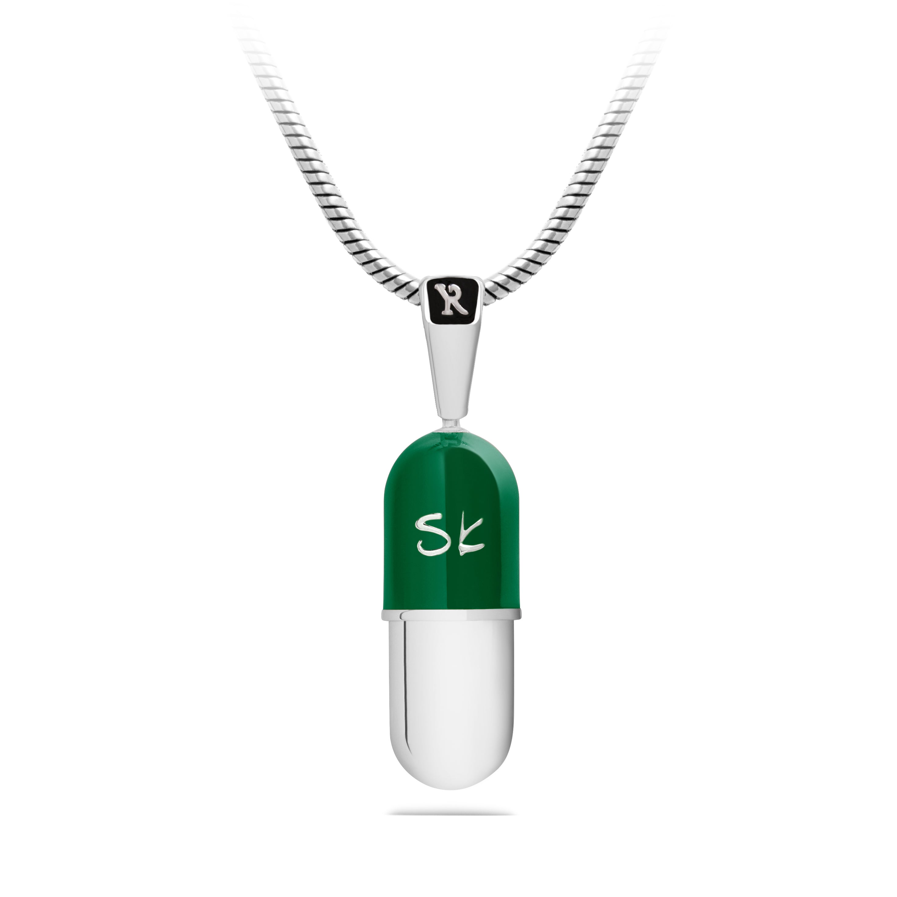 50 mg of Hope Capsule Pendant, Sterling Silver, Green Top by Yohan Rodrigani